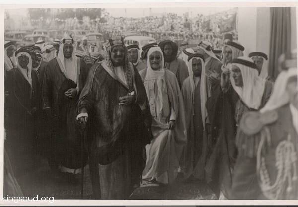 King Abdulaziz Al Saud visit to Kuwait in accompanied by his son Prince Saud 1936AD