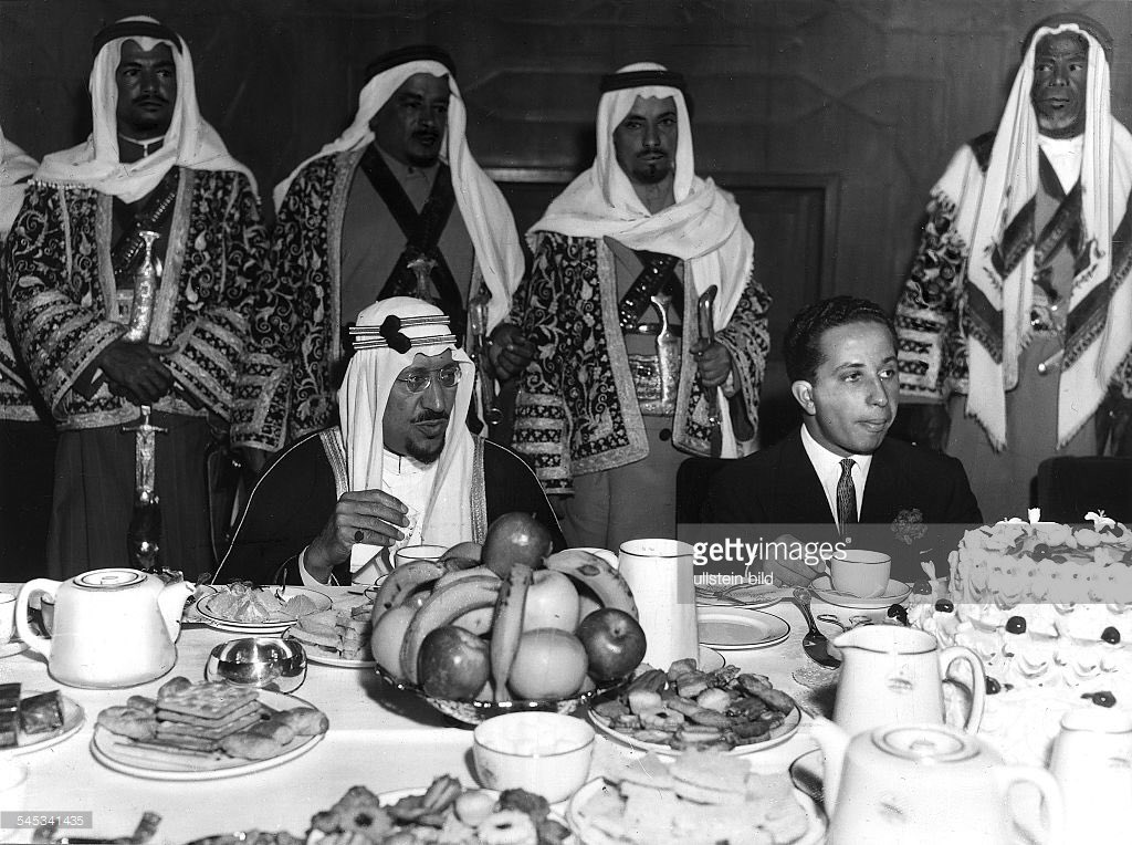 King Saud and King Faisal II sharing tea in 1957 — may God have mercy on them both.