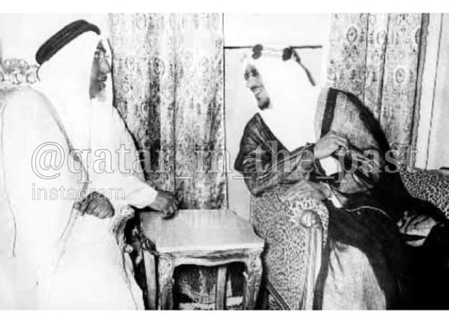 King Saud visiting Sheikh Ali bin Abdullah Al Thani after the latter’s abdication in favor of his son, Sheikh Ahmed — may they all rest in peace.