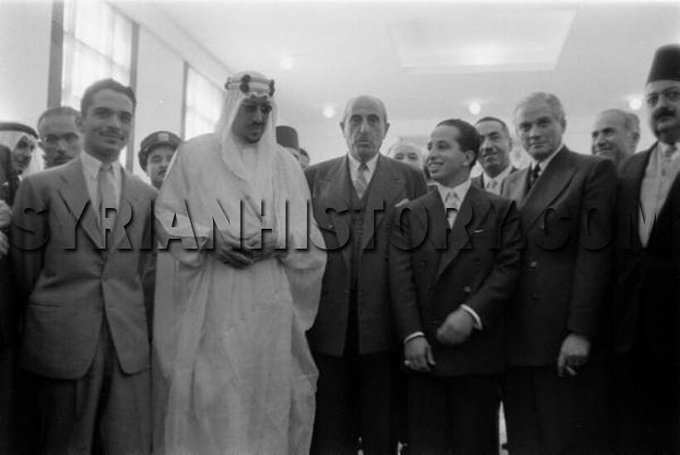 King Saud with Syrian President Shukri Alqutli and King Hussein