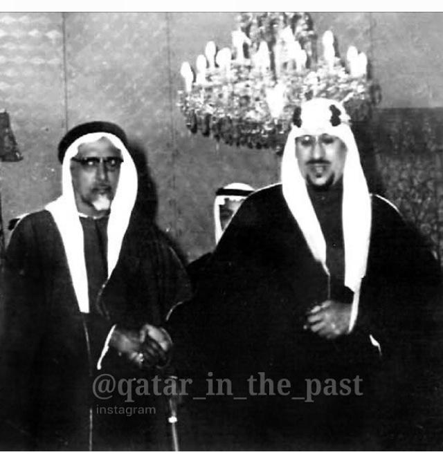 King Saud with the Amir of Qatar, Sheikh Ali bin Abdullah Al Thani — lifelong friends and leaders of their nations, may they rest in peace.