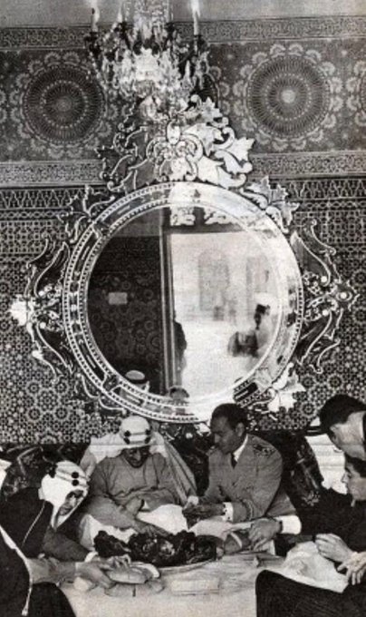King Saud with Prince Hassan Crown Prince of Morocco and Prince Musaed bin Abdul Rahman in Rabat