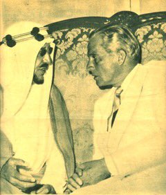 King Saud and President Camille Chamoun engaged in a side conversation during the Arab Summit in Lebanon in 1956.