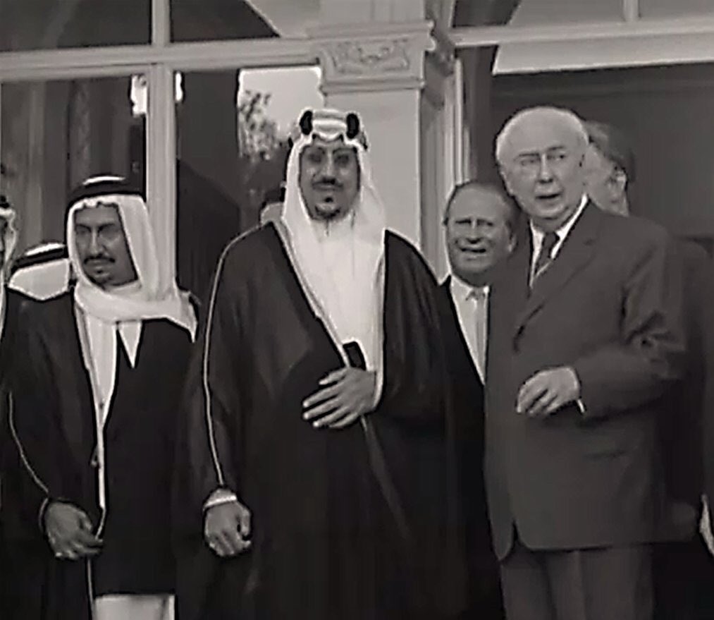 King Saud with President Theodor Heuss and Prince Mohammed bin Saud al‑Kabir – Germany, 1957