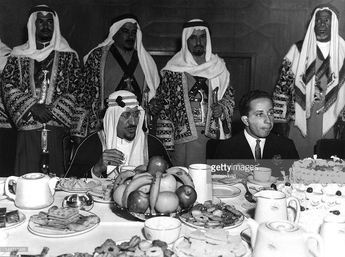 King Saud with King Faisal II in Riyadh in 1957 — may God have mercy on them — in Saudi Arabia.