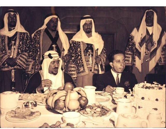 King Saud—may God have mercy on him—together with King Faisal II of Iraq, in the Eastern Province in 1957—may God have mercy on them both.