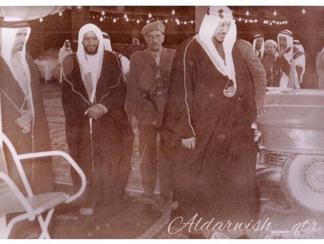 King Saud with Sheikh Ahmed bin Ali Al Thani and Jassim bin Darwish Al‑Duwaiysh.