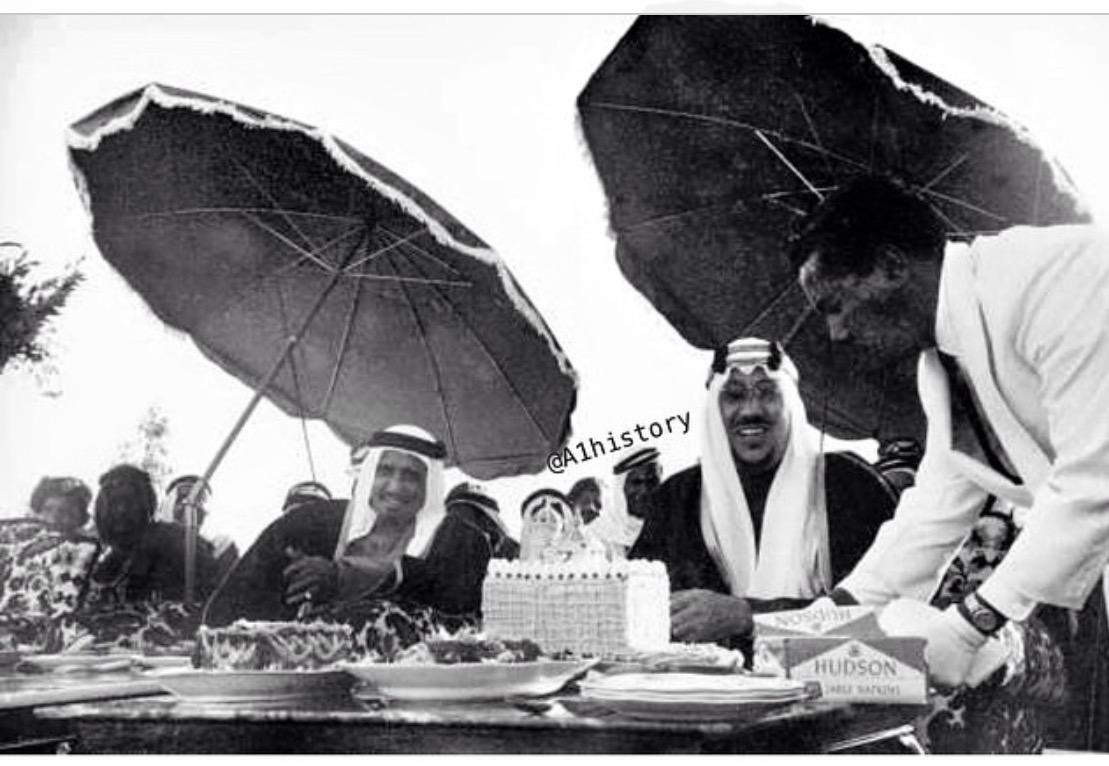 King Saud with the Amir of Qatar, Sheikh Ahmed bin Ali Al Thani — may God have mercy on them both.