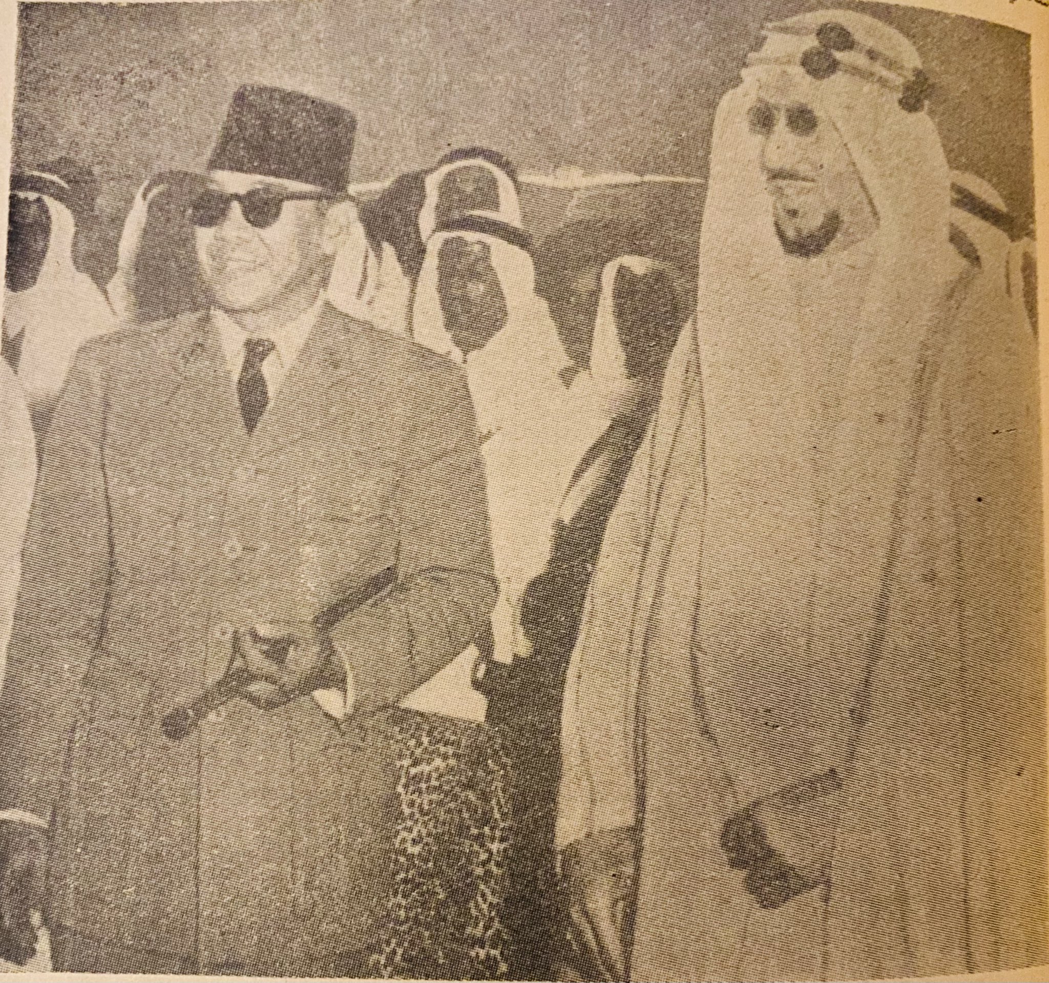King Saud accompanying President Ahmed Sukarno during the latter’s visit to the Kingdom of Saudi Arabia in Dhū al‑Ḥijjah 1374 AH.