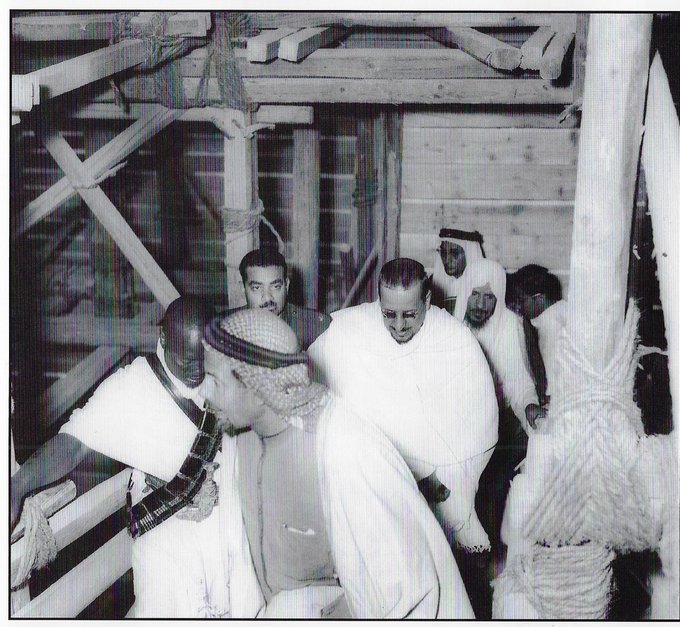 King Saud accompanied by Sheikh Mohammed bin Laden