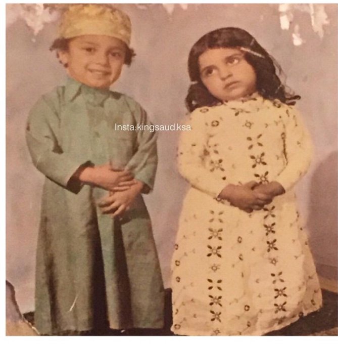 Princess Nūf and Prince Mansour, children of King Saud — at the old Al‑Nasiriyah Palace in Riyadh.