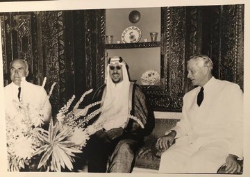    Photographs of King Saud’s 1957 visit to Lebanon and his reception in Beirut by President Camille Chamoun, captured by Antoine Dalati and Nahrā.
