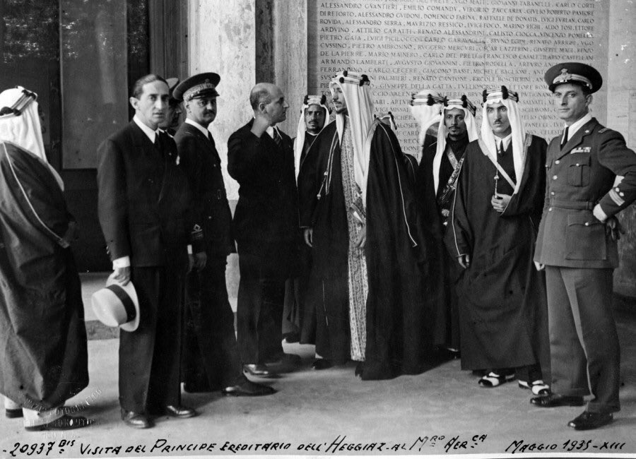 Prince Sauds trip to Italy with Fouad Hamza and Hafez Wahba to the mountains to watch the military parades - 1935