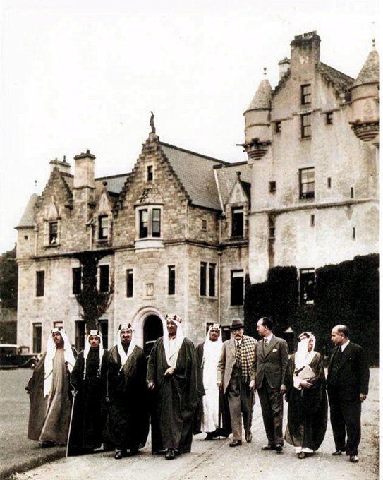 Crown Prince Saud in Britain with Hafez Wahba Zarkali Medhat Sheikh Al-Ard and Rifai on a visit to the aircraft factory
