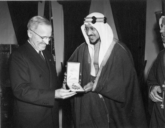 Crown Prince Saud receives the Legion of Merit from President Harry Truman