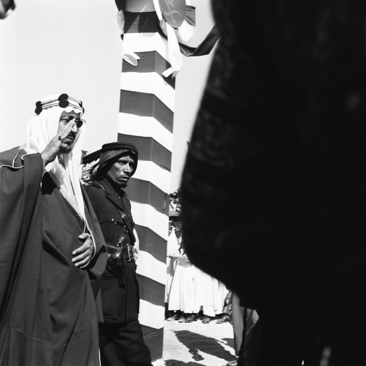 The arrival of King Saud—may God have mercy on him—in al‑Hofuf in 1954, as part of the King Saud Visits to al‑Hofuf (Dhahran) Section.