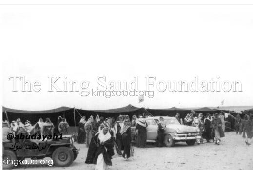 King Saud in Tabuk with Sheikh Saleem Abo Demayik The Sheikh of Bin Atiya Tribe - 1954