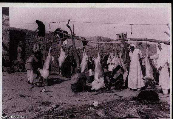 King Saud visit to Tabuk during the welcome ceremony held by Sheikh Saleem Abo Demayik The Sheikh of Bin Atiya Tribe - 1954